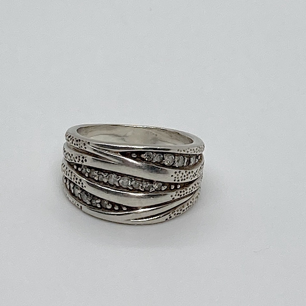 Silpada 925 Sterling Silver Organics Wavy Wide Band CZ Stone | Ring Sz 7 | R2035